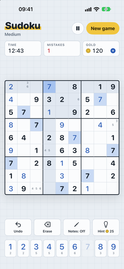 Game screen with matching digits highlighted